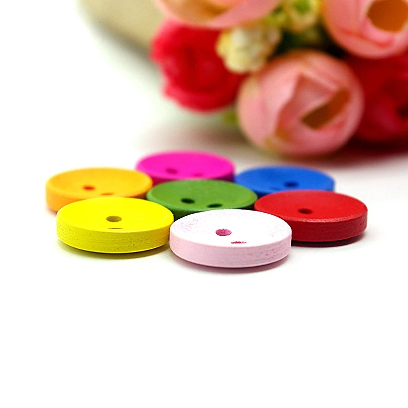 

15mm Wooden Buttons Scrapbook 2-Holes Seven Colors buttons for clothing sewing supplies buttons for crafts sewing accessories