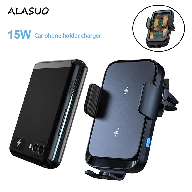 

15W Dual Coils Car Wireless Charger for Samsung Galaxy Z Flip 3 2 Note20 S9 iPhone 13 12 11 Auto Clamping Car Mount Phone Holder