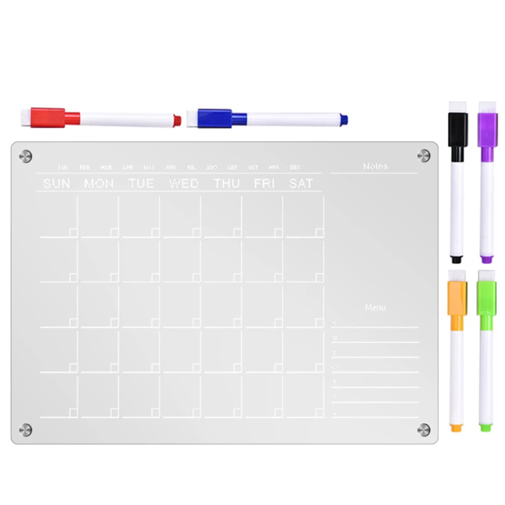 

1 Set Acrylic Memo Board with Pens Magnetic Weekly Planner Fridge Board List Writing Board Reusable Dry Erase Board with Markers