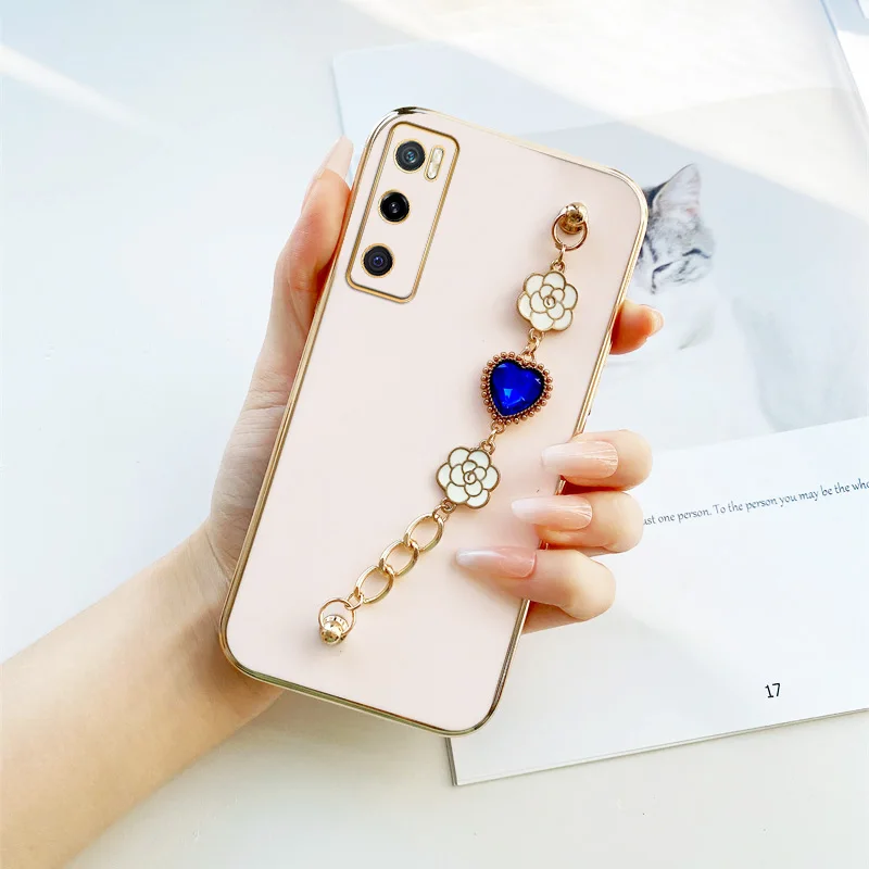 

Dark Blue Love Chain Case for vivo V20 SE Y70 2020 V21 V21E V23 V23E V25 V25 Pro Y73 S12 S10E Flower Love Women's Bracelet