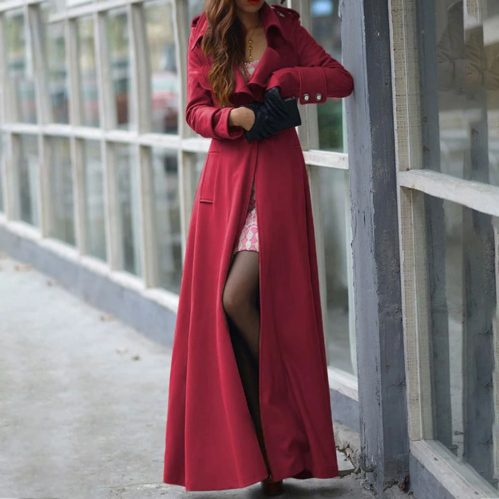 

2022 New Winter Lapel Slim Womens Coat Trench Jacket Elegant Long Parka Overcoat Outwear Material Button Decoration