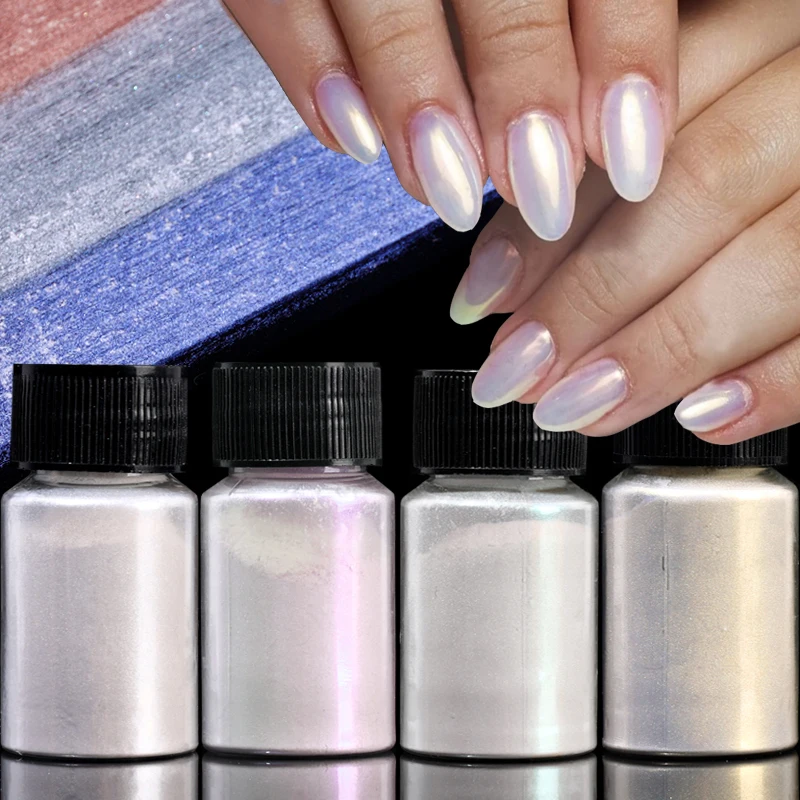 

Mirror Nail Powder Pigment Pearl White Rubbing on Nails Art Glitter Dust Chrome Aurora Holographic Blue Manicure Decorations