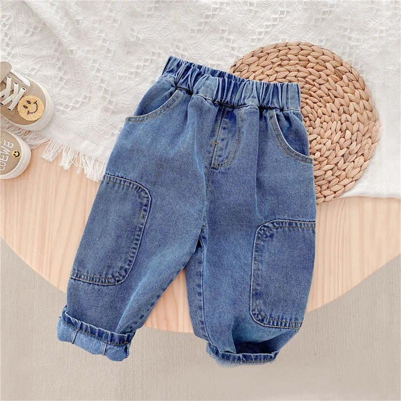 

Baby Blue Jeans Pants Autumn Girls and Boys Pants Elastic Loose Outwear Trousers Spring Kids Clothes For 0-7Y