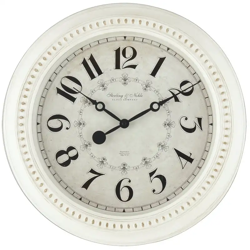 

15.5" Round Antique White French Country Traditional Wall Clock with Arabic Numbers