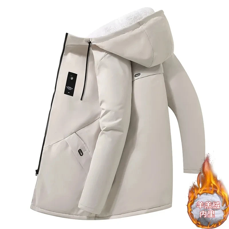 Upgrade New Men Solid Parkas Winter Casual Padded Jacket Hooded Down Thick Coats Waterproof Medium and Long Size Windbreaker