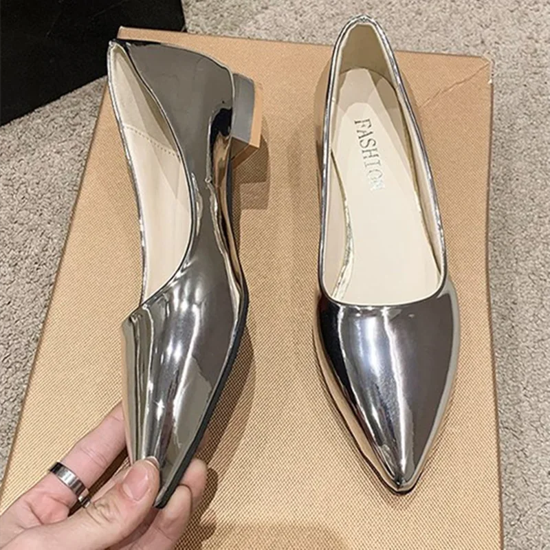 Женские туфли-лодочки золотого серебряного цвета нулевые туфли на квадратном