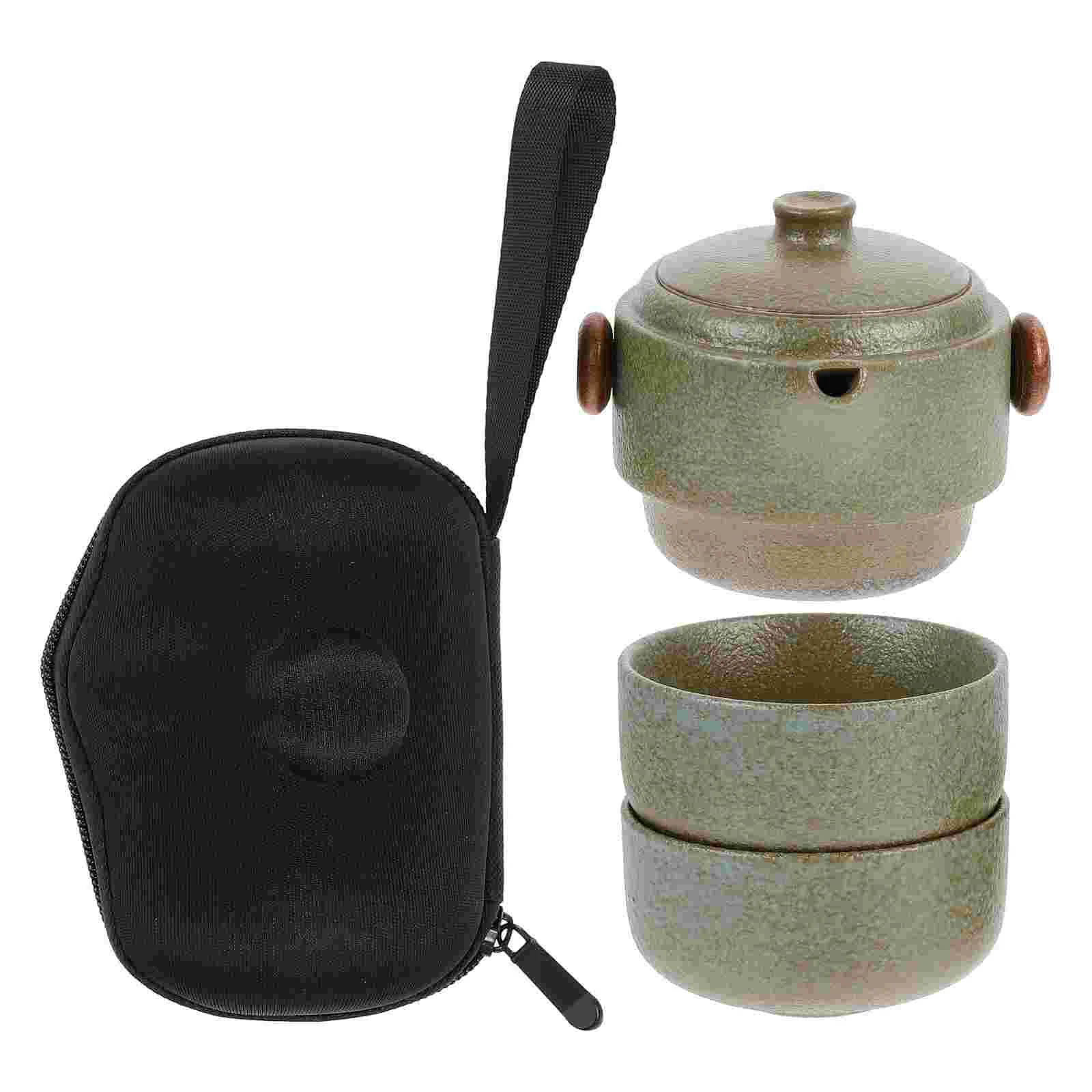 

Set Tea Fu Chinese Kung Teacups Portable Ceramic Travel Cup Teapot Handle Porcelain Style Japanese Gift Sake Ceremony Pot Kungfu