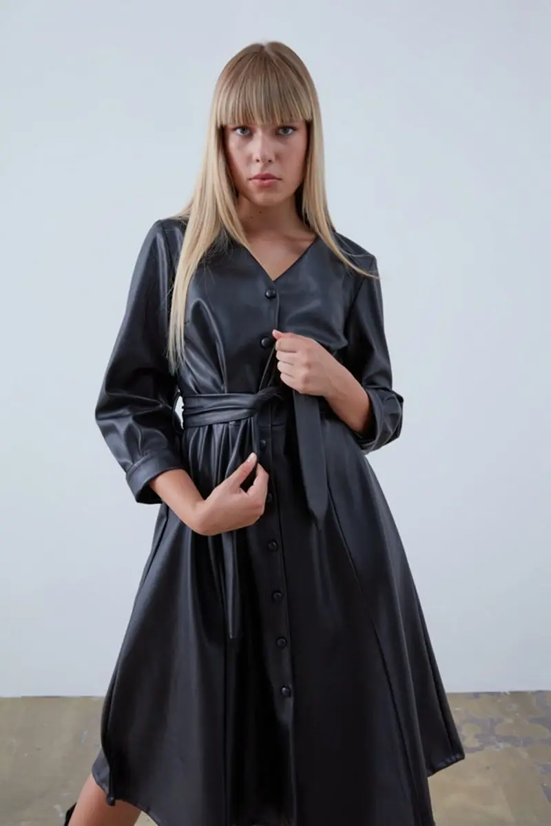 

Leather dress-black women's new generation fashion clothes