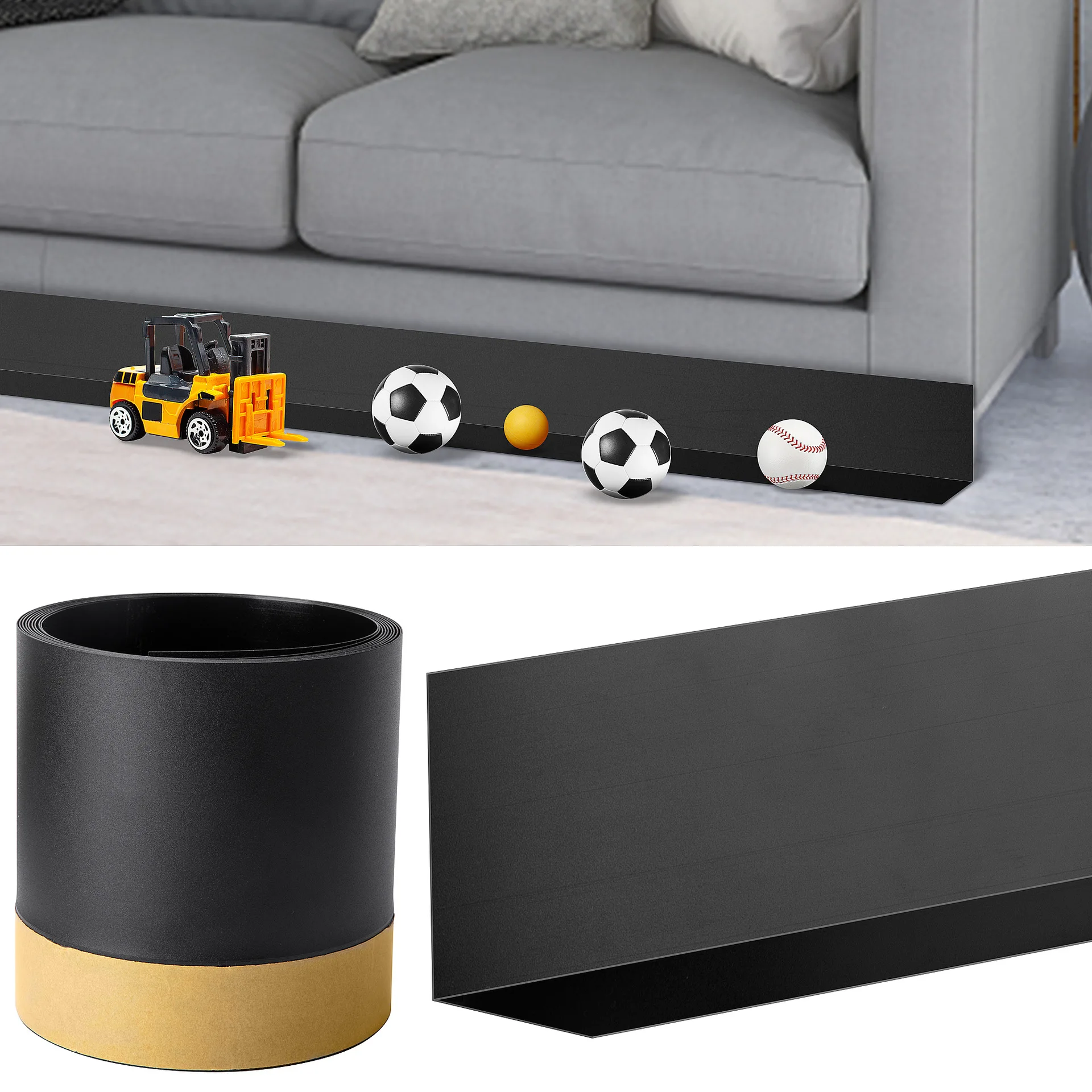 

Cuttable PVC Under Couch Blocker Self-Adhesive Gap Bumper Under Sofa Toy Blocker Avoid Things Sliding Under Furniture