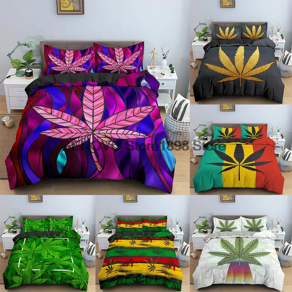 

Drop Shipping Weed Leaves Bedding set Soft Microfiber Plant Duvet Cover Sets Queen King Size Quilt Covers With Pillowcase 2/3pcs