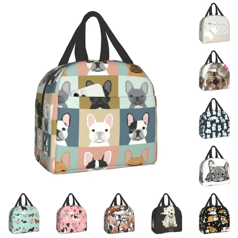 

French Bulldog Dog Love Animal Pet Puppy Frenchie Insulated Lunch Bag for Outdoor Picnic Resuable Cooler Thermal Lunch Box