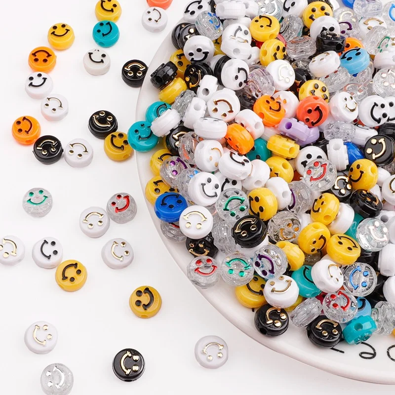 

100pcs Acrylic Flat Smile Beads for DIY Jewelry Bracelet Charm Supplies Circular Colorful Loose Beads Jewelry Making Accessorie