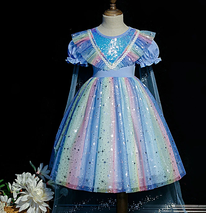 

Girl Rainbow Unicorn Dress For Kids Embroidery Ball Gown Baby Girl Princess Birthday Dresses Party Costume Halloween
