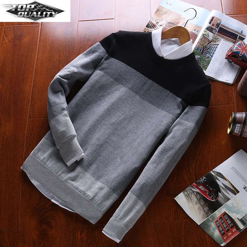 

Top Grade 100% Cotton Designer New Fashion Brand Pullover Striped Knitted Sweater Men Korean Casual Plain Jumper Clothes