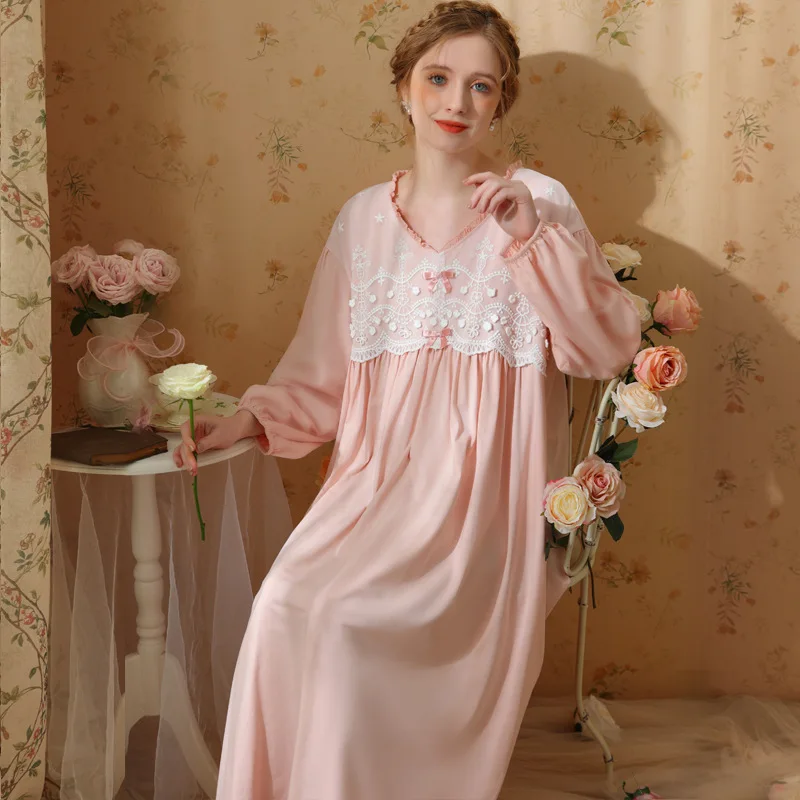 Roseheart New Women Homewear White Pink Sexy Sleepwear Nightdress Lace Cotton Nightwear Sleepwear Luxury Female Gown Nightgown
