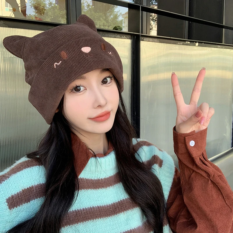 

CNTANG Women Autumn And Winter Knitting Hat Fashion Cat Ears Cute Woolen Cap Hundred Take Warm Beanies Ladies Pullover Hats