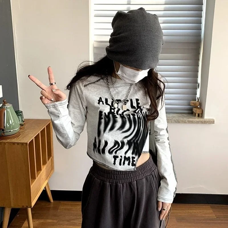 YUQI Y2K футболки с графическим рисунком Женская Корейская сексуальная тонкая