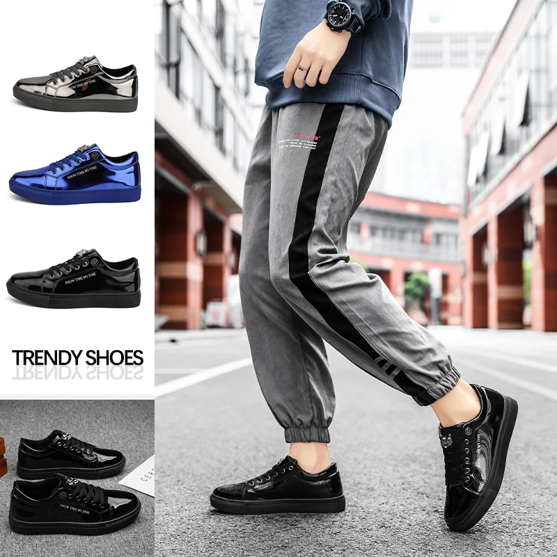 Luxury Men's Brand Sneakers Trend Blue Glitter Sneakers Men Designer Shoes Casual Low top Men Skateboard Shoes Flat Trainers