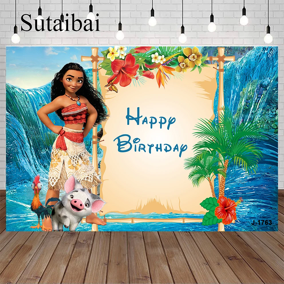 

Girls Moana Photo Backdrop Kids Baby Shower Luau Happy 1st Birthday Party Photograph Background Banner Vaiana Decoration