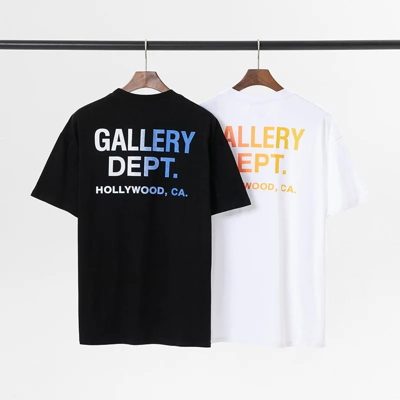 

2022 GALLERYdept Summer Men's Fashion Classic Letter Slogan LOGO Print Gradient Cotton Short Sleeve T-shirt with Round Collar