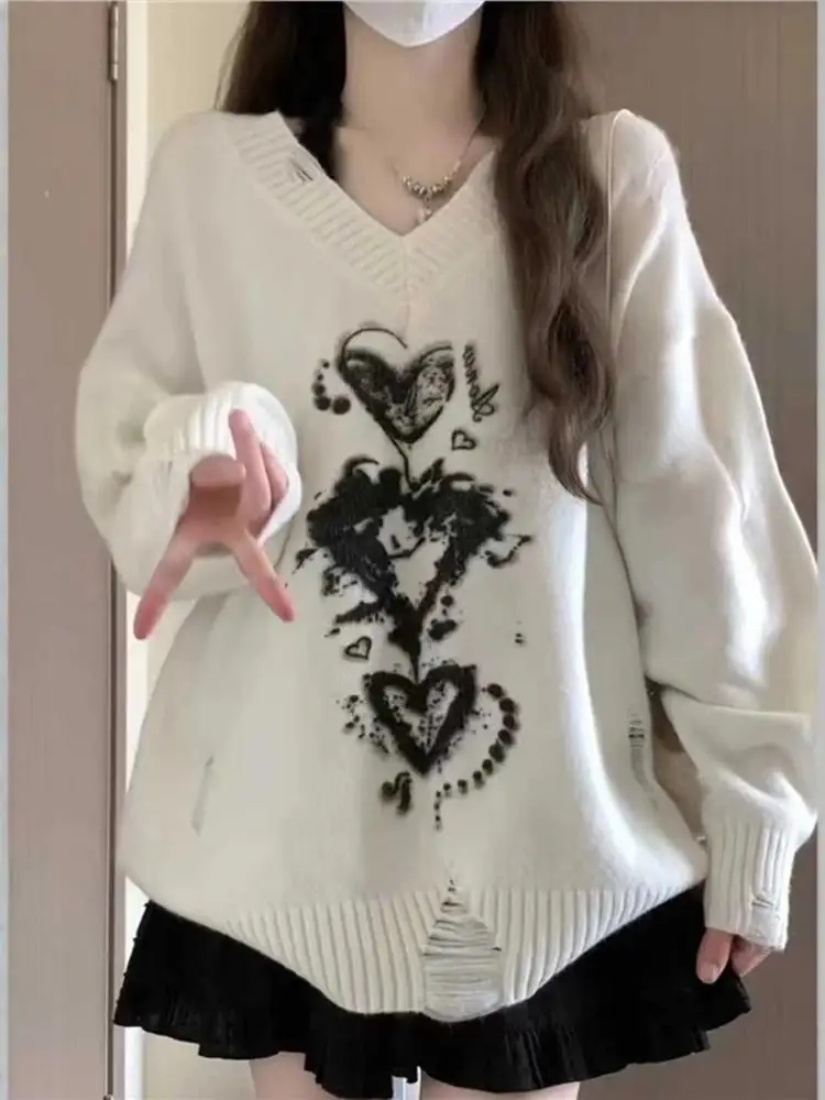 Idle Sle Sweater Women Autumn and Winter Design Sense Loose Slimming Knit Top Clothes Ripped Gyaru Wind Outer Wear