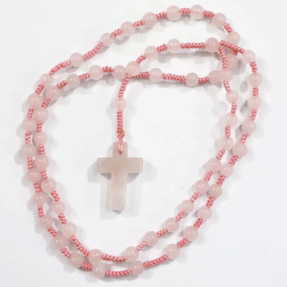 Selling Natural Stones Knotted 6MM Cross Pendant Necklace Accessory Fashion Crystal Agate Exquisite Sweater Chain Ethnic Jewelry