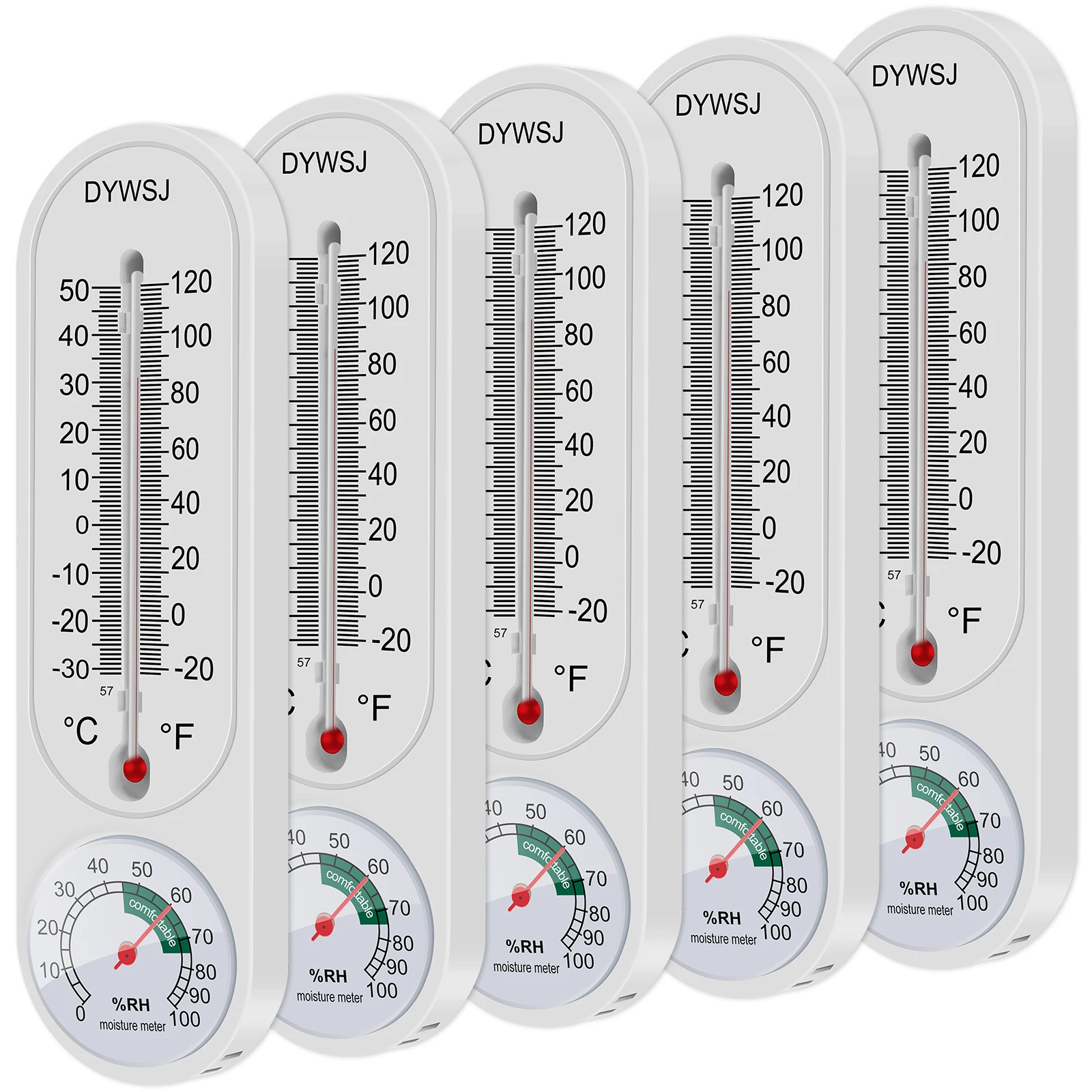 

5Pcs Outdoor/Indoor Thermometer Hygrometer with Celsius/Fahrenheit Wall Thermometer Humidity Meter Mechanical Vertical