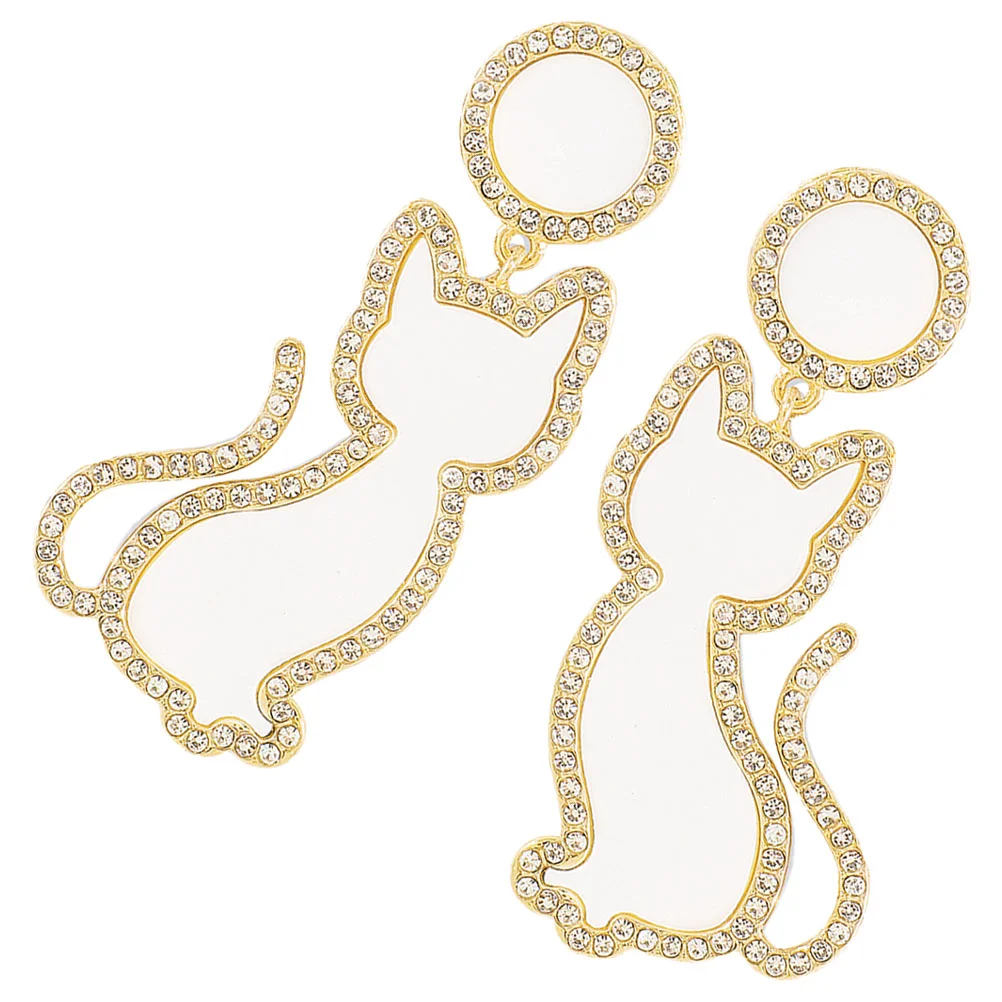 

Animal Earrings Cat Trendy Rhinestone Women Rhinestones Funny Jewelry Decorative Miss