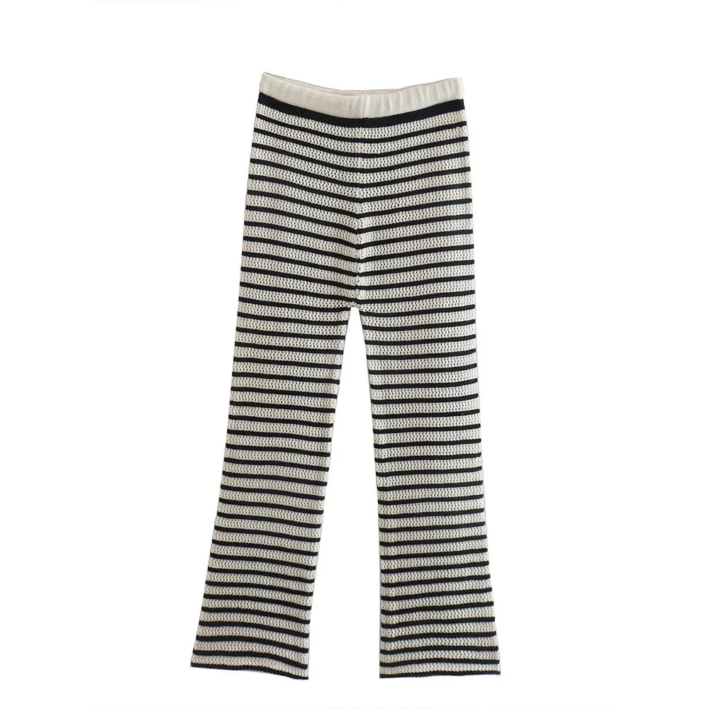 

2022 women's spring and summer hot striped knitted trousers fashionable temperament thin high waist trousers