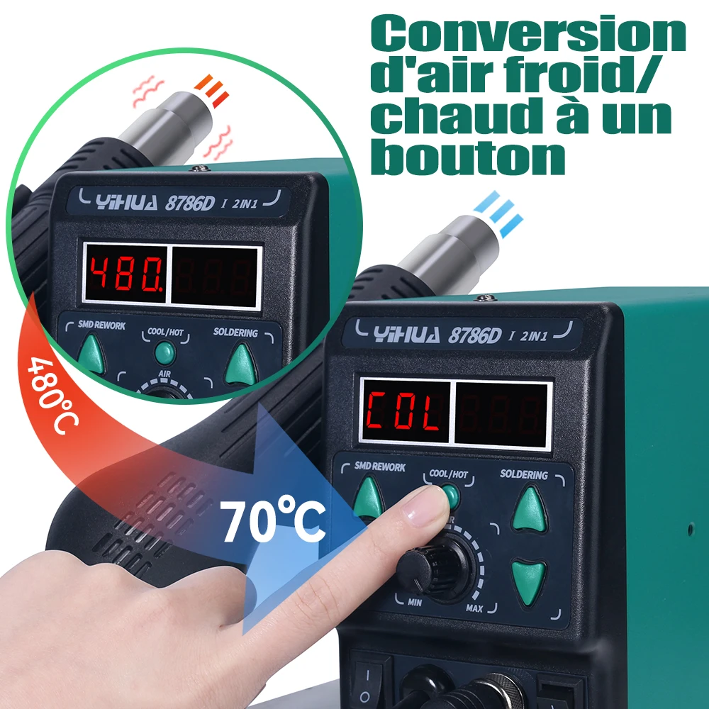 YIHUA 8786D-I Паяльник Станция горячего воздуха BGA Паяльная станция Ремонт телефона SMD