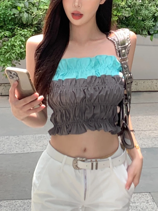 

Elegant Gradient Women's Vest Evening Party Y2k Sweet Sexy Slim Sexy Tops Beach Style Strapless Blouse Korean Fashion Summer