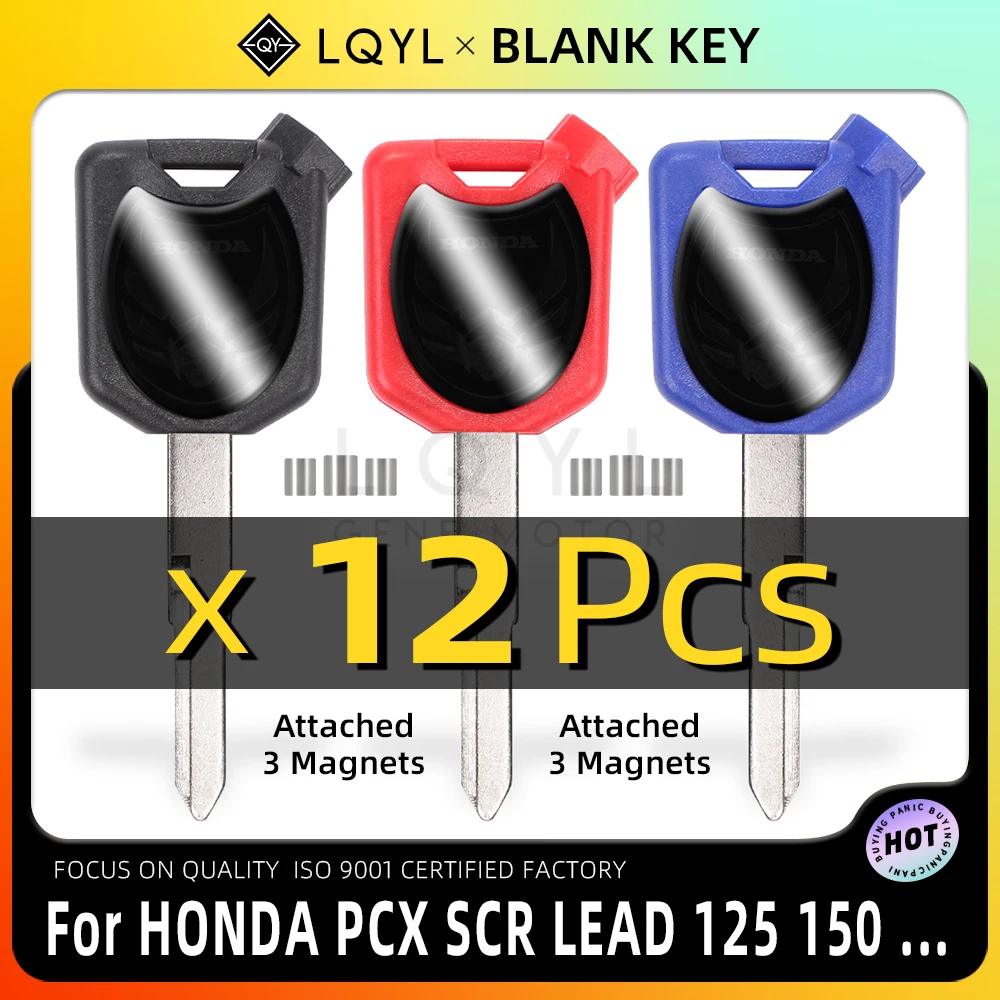 

12Pcs Blank Key Motorcycle Replace Uncut Keys For HONDA Scooter Magnet Anti-theft lock AirBlade LEAD PCX 125 150 SCR100 WH110