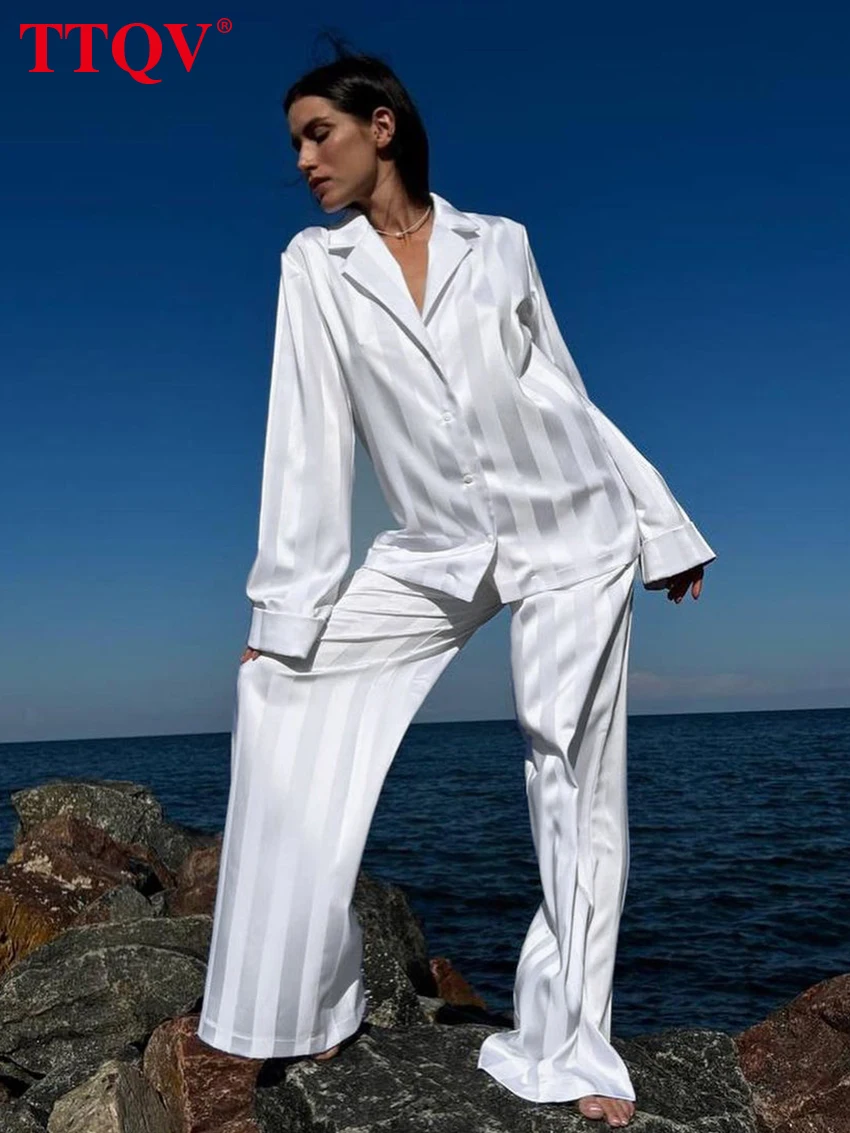 

Женский Повседневный комплект из 2-х предметов, рубашка с длинным рукавом и отложным воротником и длинные брюки с высокой талией