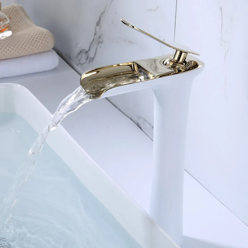 

Waterfall faucet, hot and cold washbasin, bathroom faucet, white faucet, upper basin faucet, lower basin faucet