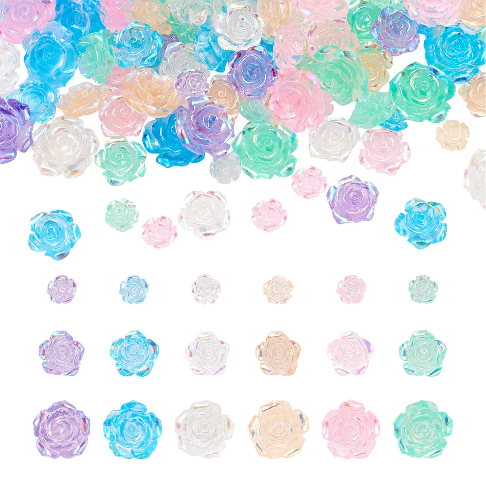 

Kissitty 300Pcs Mixed Color Rose Transparent Resin Cabochons AB Color Plated Cabochons for DIY Earring Bracelet Necklace Jewelry