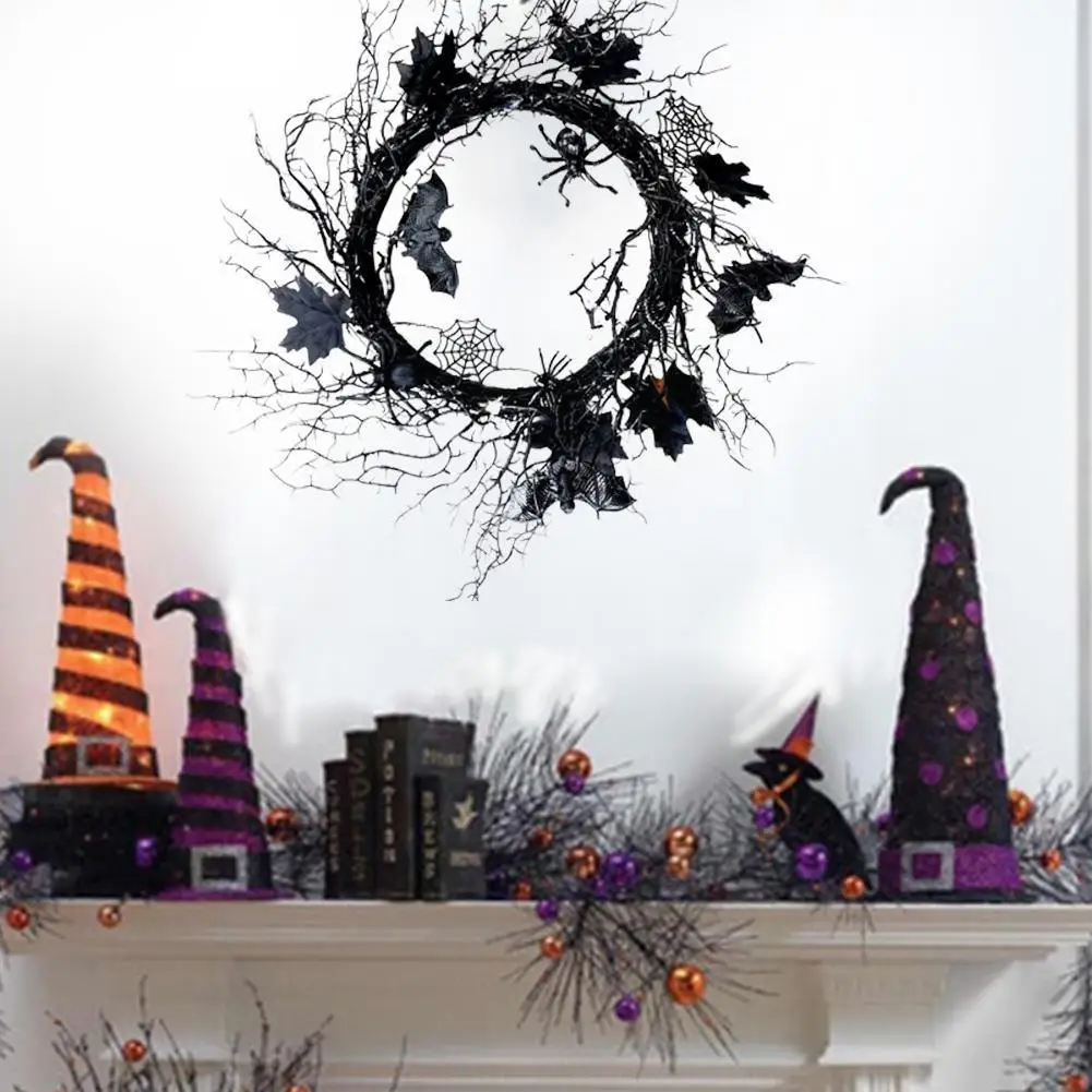 

Black Halloween Feather Simulation Spider Bat Wreath Home Halloween Hanging Window Christmas Wall Decoration Party Horror D A1s0