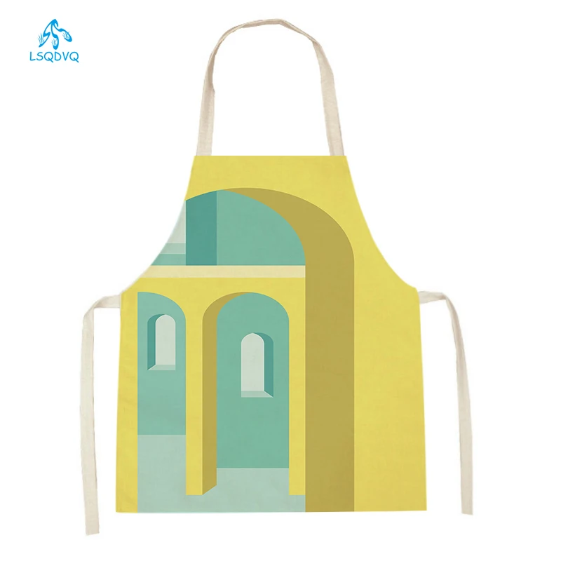 

Abstract Architecture House Printed Cleaning Kitchen Aprons Home Cooking Baking Accessories Plants Pattern Linen Adult Kids Bibs