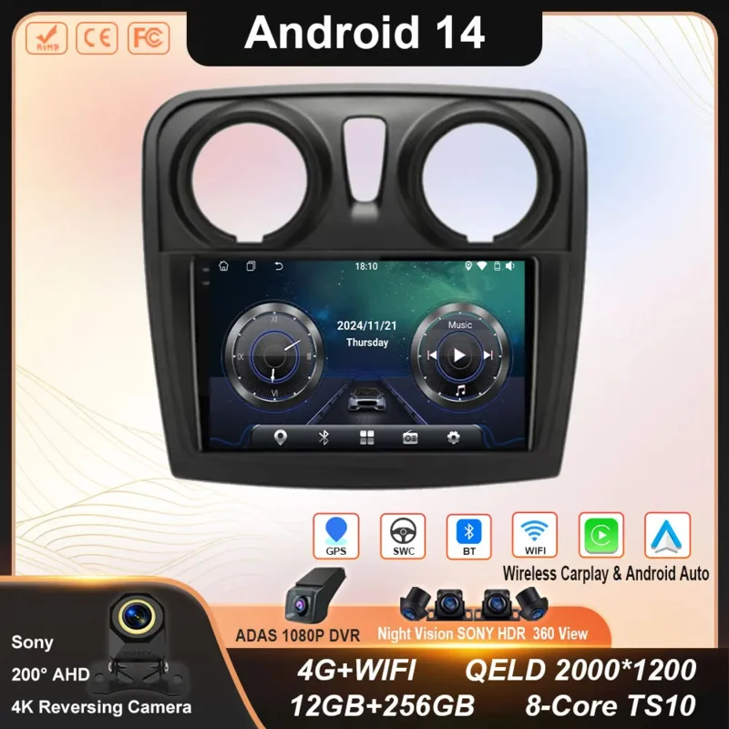 Фото Android 14 Carplay Auto для Renault Logan 2 Sandero 2 2012-2016 2017 2018 2019 Автомобильный радиоприемник Мультимедийный плеер Стерео GPS WIFI DPS №1