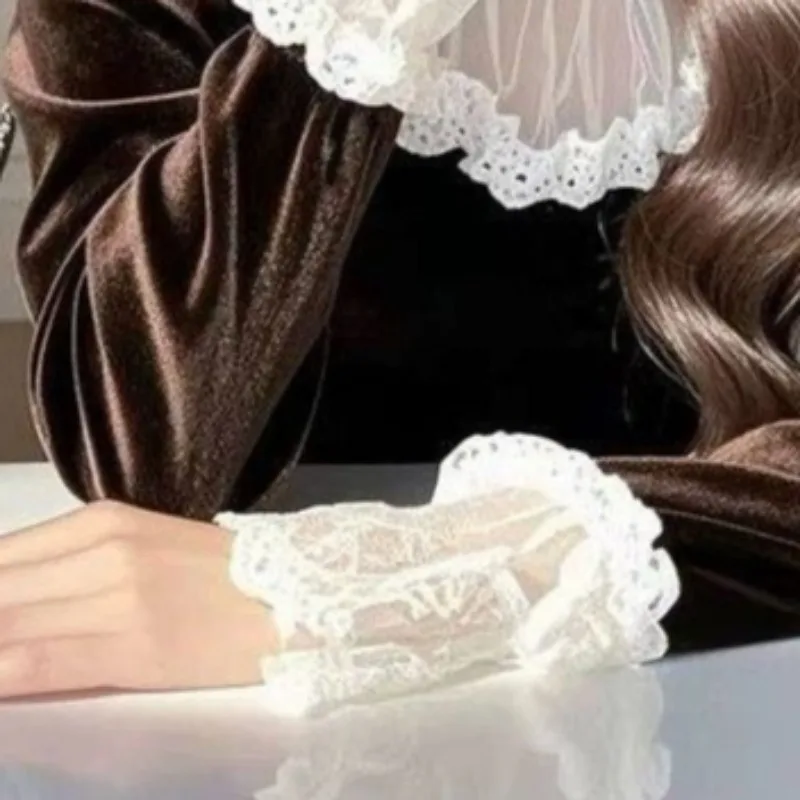 Matakawa кружевные бархатные блузки осень-зима корейская мода винтажные