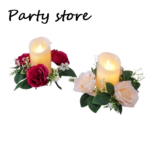 Świecznik bożonarodzeniowy wieniec z różami dekoracja sztuczny kwiat girlanda świecznik wesele wystrój noworoczny ozdoba świąteczna