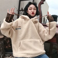 2021 women sweatshirt spring artificial wool hoodies coats warm pullover ladies casual winter parka outerwear lamb cashmere tops