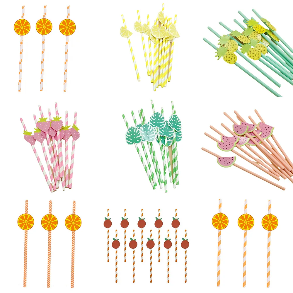 

20pcs Disposable Paper Straw with Lemon Summer Party Drinking Straws Birthday Baby Shower Decor Wedding Party Supply Decoration