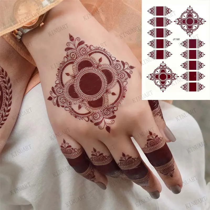 

Brown Henna Design Stickers Mehndi Henna Tattoo for Hand Temporary Tattoos for Women Lace Waterproof Fake Tatoo Moroccan Hena
