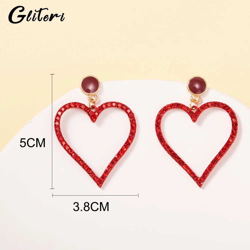 GEITERI 1Pair Exaggerated Big Heart Earrings For Women Girls Red Black Zircon Love Drop Earring Fashion Jewelry Party Gifts 2023