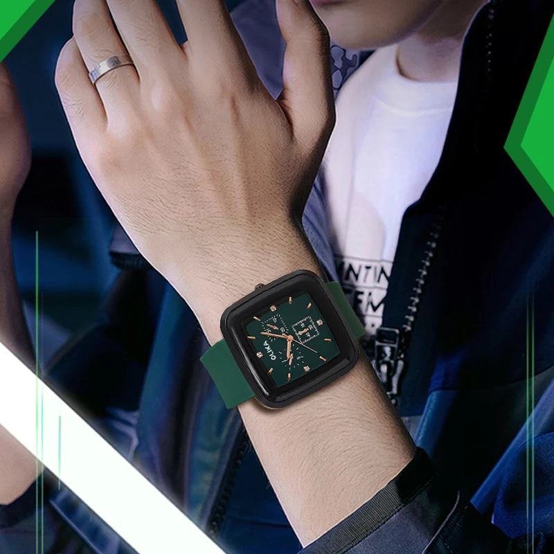 OLIKA Fashion Mens Watches Luxury Silicone Sport Square Couple Watch Quartz Date Clock Waterproof Wristwatch Reloj Mujer