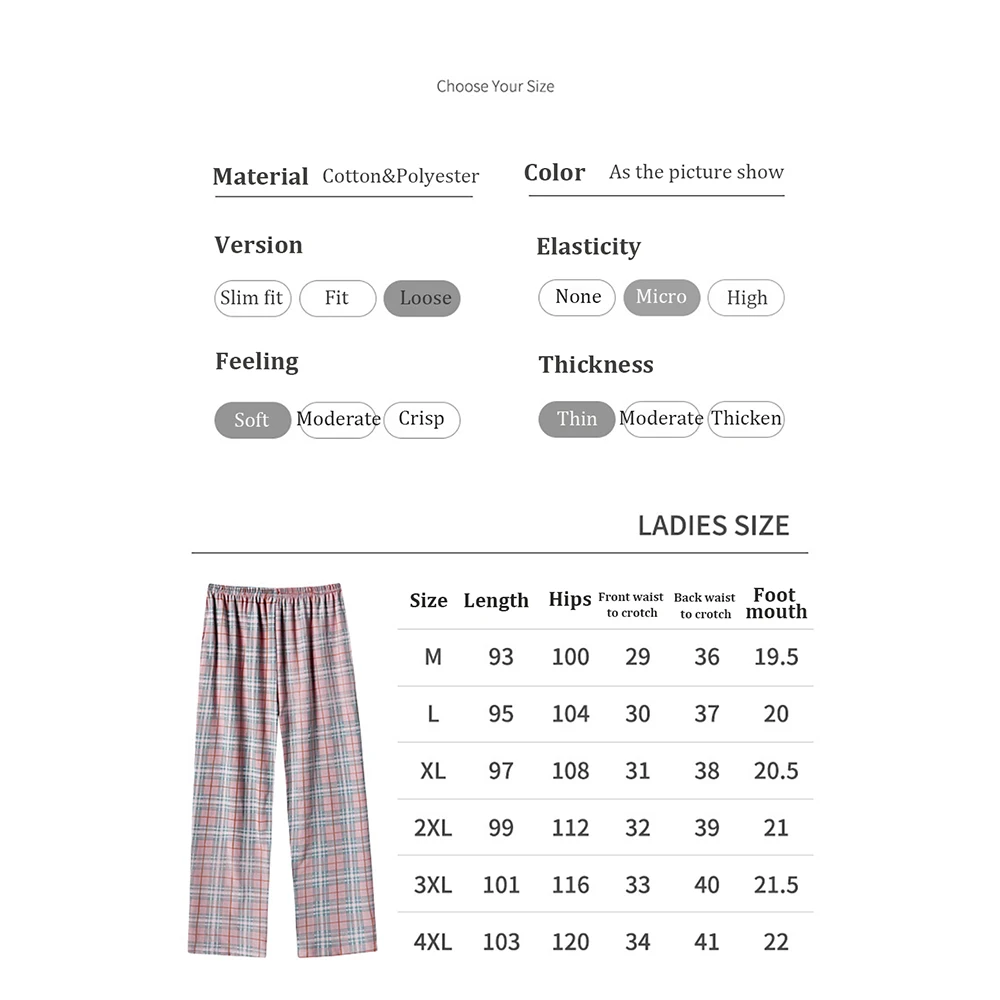 Autumn Women's Clothes Cotton Pajamas Pants Casual Plaid Solid Sleep Bottoms Long Pants for Women Elastic Waist Soft Sleepwear