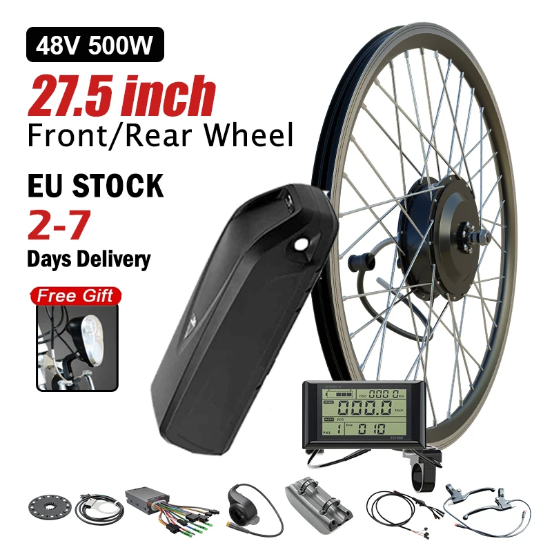 

48V 500W 27.5 inch Front Rear Motor ebike Conversion Kit with Hailong Battery disc/V brake Ebike Umrüstsatz engine MTB Bicycle