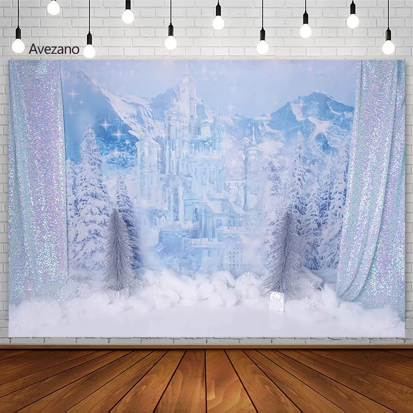 

Avezano Photography Background Winter Snow Curtains for Girls Birthday Portrait Decor Cake Smash Castle Backdrop Photo Studio