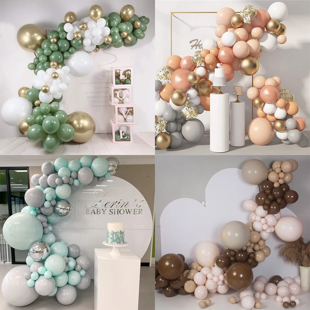 

Retro Green Balloons Coffee Khaki Avocado Green Latex Globos for Birthday Decorations Christmas Party Holiday Scene Background