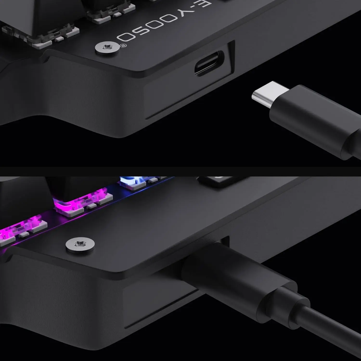 Фото HUO JI Механическая игровая клавиатура для одной руки, проводная, RGB светодиодная подсветка, съемная подставка для запястий, съемный кабель типа C, металлическая панель, №4